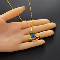 Anniye Ethiopian Map Flag Pendant Necklaces Gold Color/Silver Color Jewelry Africa Ethiopia National Flag Necklace Maps #148621