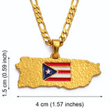 Anniyo Puerto Rico Map Flag Pendant Necklaces for Women/Men Gold Color PR Puerto Ricans Jewelry #117006
