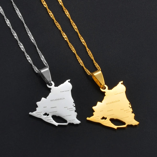 Anniyo Nicaragua Map With Cities Pendant Necklaces Silver Color/Gold-Plated Jewelry Nicaraguan Jewelry @266821
