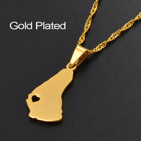 Anniyo 2.3CM Silver Color/Gold Color Map of the Barbados Island Pendant Necklaces Heart Barbados Maps Jewelry #122521