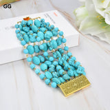 GG Natural 9 Strands Blue Turquoise Gems Stone Bracelet Cute For Women