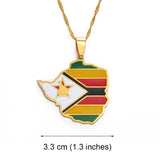 Anniyo Map of Zimbabwe Flag Pendant Necklaces Silver Color/Gold for Women Girls Stainless Steel Zimbabweans Maps Chains #154321