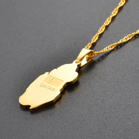 Anniyo Qatar Map Flag Pendant Necklaces Stainless Steel Countries Maps Qataris Maps for Women Girls #027721