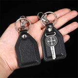 PU Leather Keychain Saint Christopher Charm Pendant Men Antique Bronze Plated Hook Keychain Car Keychain