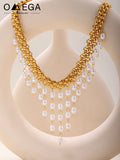 Stainless Steel Crawler Necklace Bracelet For Women 18k Gold Plated Imitation Pearl Tassel Charm Women's Necklaces Bracelets Set