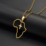 Anniyo African Map With Cross Pendant Necklaces Stainless Steel Jewelry for Women Girls Ghana Nigeria Congo Zimbabwe @368821