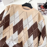 SINGREINY Christmas Style Knitting Warm Sweater O Neck Long Sleeves Argyle Design Loose Pullovers 2025 Autumn Casual Women Tops