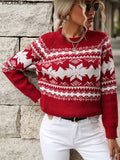 2025 Female Winter Casual Print Christmas Knitted Sweater Women O Neck Elegant Long Sleeve Pullover Autumn Lady Loose Jumper