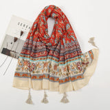 Ethnic Printed Cotton Hijab Viscose Tassels Scarf For Muslim Woman Hijabs Shawls Lady Soft Long Wraps Islim Headband Turban