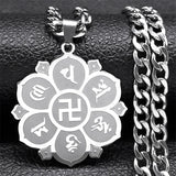 Buddhist Scripture Mantra Om Mani Padme Hum Necklace for Men Women Stainless Steel Gold Color Necklaces Jewelry Gifts N2665-1S05