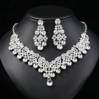 Rhinestone Bride Jewelry Sets for Women Luxury Flower Choker Necklace Earrings Wedding Dress Bridal Necklace Set Fashion Jewelry