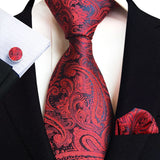 Royal Striped Paisley Ties For Men Luxury 8cm Necktie Pocket Square Cufflinks Gift Set Jacquard Weave Tie Suit Accessories