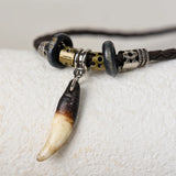 Vintage Men's Wolf Tooth Pendant Necklace Double Layer Leather Rope Necklaces Ancient Tribe Prayer Beaded Choker Charm Chains