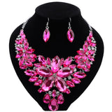 CYNTHIA Fashion Pink Flowers Bridal Wedding Party Prom Costume Jewelry Sets Indian Necklace Earrings Sets for Brides Bridesmaids