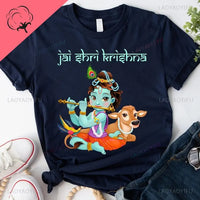 Bal Krishna Printed T-shirt Outfit Hindu God Krishnas Jai Shree Krishna Woman Clothing Indian Culture Hare Ram Hare Cotton Tops