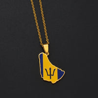 Anniyo 3.1cm Barbados Map Flag Pendant Necklaces Barbados Maps Caribbean Sea Jewelry Stainless Steel Material @098321B