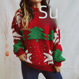 Women's Jacquard Round Neck Long Sleeve Thickened Knit Pullover Christmas Tree Design Autumn/winter New Style Sweater