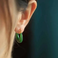 Designer original natural Hetian jasper hoop earrings for women high-quality fresh ancient charm dinner party jewelry gift