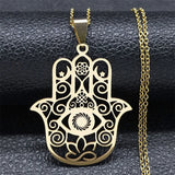 Hamsa Hand Muslims Judaism Hollow Necklace for Women Hand of Fatima Lotus Flower Stainless Steel Necklaces Jewelry Gift N8083S04