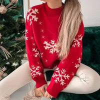Christmas 2025 Women's Knitted Sweater Snowflake Warm Thicken Jacquard Jumper Oversized Knitwear Full Sleeve Pullovers Xmas Look