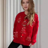 Christmas Sweater Women 2024 Korean Style O Neck Casual Loose Jumper Women Chic O Neck Peark Bow New Year Sweater Knitwear