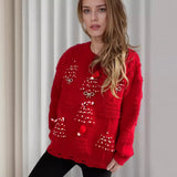 Christmas Sweater Women 2024 Korean Style O Neck Casual Loose Jumper Women Chic O Neck Peark Bow New Year Sweater Knitwear