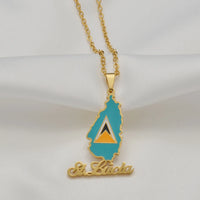 Anniyo Saint Lucia Map Flag Pendant Necklace for Women Girl Jewelry St. Lucia Chains Jewellery @126521