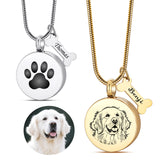 Personalized Round Paw Print Urn Necklace for Ashes Custom  Stainless Steel Cremation Jewelry with Dog Bone Memorial Pendant