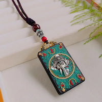 Nepal Tangka Pendant Male Green Tara Manjushri Bodhisattva Black Sandalwood Buddha Sign Vintage Necklace Sweater Chain Jewelry