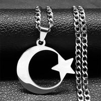 2023 Muslim Islam Moon Star Stainless Steel Chain Necklaces for Women Gold Color Necklace Jewelry collares de mujer N4811S05