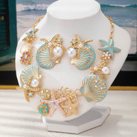 Ocean Starfish Shell Imitation Pearl Earring and Necklace Set for Women Girls Fashion Jewelry Hot Sale Party Gift 2025 New Style