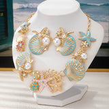 Ocean Starfish Shell Imitation Pearl Earring and Necklace Set for Women Girls Fashion Jewelry Hot Sale Party Gift 2025 New Style