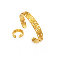 Anniyo Flowers Cuff Bracelet and Ring Sets African Arab Banglet Middle East Jewelry Dubai for Women Girl @200810