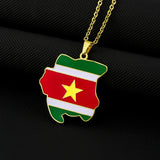2024 New fashion stainless steel Republic of Suriname map flag necklace for women and men couples ethnic style accessories colla