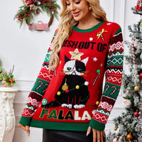 Winter 2025 Women's Christmas Knit Jumpers Long Sleeve O Neck Warm Thick Sweater Cartoon Print Soft Cute Pullover Xmas Look Top