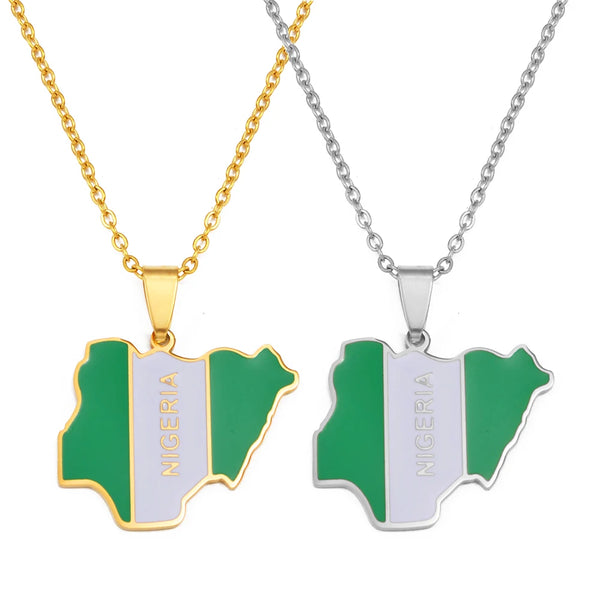 Anniyo 3CM Nigeria Map Flag Pendant Necklaces Nigerian Maps Jewelry National Day Gifts @120762