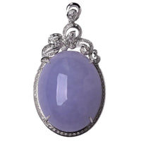 Natural Jade Chalcedony violet color Oval Necklace Large Pendant high-level Luxury Fashion Engagement Silver jewelry for women