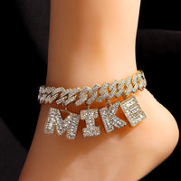 Customized Baguette 26 Initials Name Anklet Bracelet For Women Bling A-Z Letter Cuban Ankle Chain Beach Sandals Holiday Jewelry