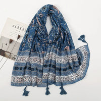Ethnic Printed Cotton Hijab Viscose Tassels Scarf For Muslim Woman Hijabs Shawls Lady Soft Long Wraps Islim Headband Turban
