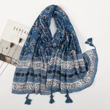 Ethnic Printed Cotton Hijab Viscose Tassels Scarf For Muslim Woman Hijabs Shawls Lady Soft Long Wraps Islim Headband Turban