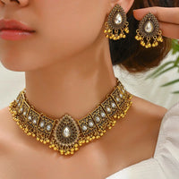 Fashion Indian Bollywood Traditional Crystal Wedding Choker Necklace Earrings Jhumka Jewelry Set Vintage Bohemian Collar Gifts