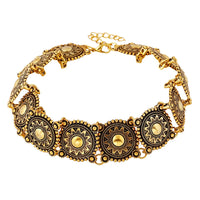 Vintage Alloy Carved Sun Pattern Choker Necklace for Women Traditional Boho Ethnic Round Collar Necklaces Statement Jewelry Gift