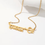 MYDIY Trisul Name Necklace Unisex Pendant Customized Neck Chain Personalised Tamil Necklace Telugu Name Necklace Gift for Women