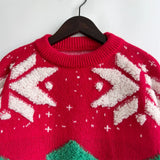 Women's Jacquard Round Neck Long Sleeve Thickened Knit Pullover Christmas Tree Design Autumn/winter New Style Sweater