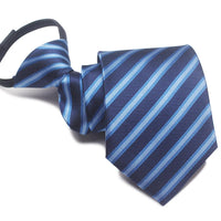 Zipper Ties For Men Women Striped Mens Tie For Business Wedding Skinny Neck Tie Casual Slim Blue deep Light navy blue Necktie