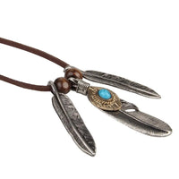 Vintage Alloy Tibetan Silver Turquoise Feathers Charms Necklace