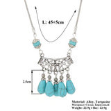 Ethnic Antique Silver Color Moon Choker Necklaces for Women Boho Turquoise Necklace Girls Party Jewelry Gifts