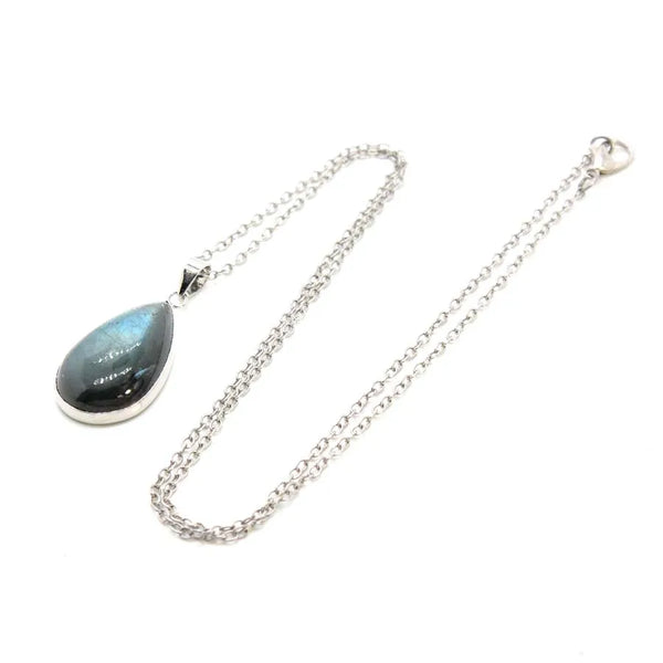 Natural Labracorite Crystal Water Drop Stone Pendant Necklace For Women Spectrolite Gemstone Energy Healing Amulet Man Jewellery