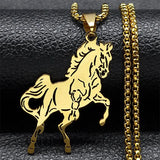 Aesthetic Horse Animal Necklace for Women Men Stainless Steel Silver Color Lucky Collar Party Wedding Gift Jewelry N3224S02