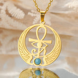 Dawapara Ankh Cross Eye of Horus Necklace Key of Life Scarab Pendant Ancient Egyptian Protection Amulet Stainless Steel Jewelry